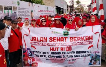 Berkah Kemerdekaan ke-80, Pesantren Lorong Raudhah Indonesia Gelar Jalar Sehat Dilepas Lurah Paccerakkang Makassar